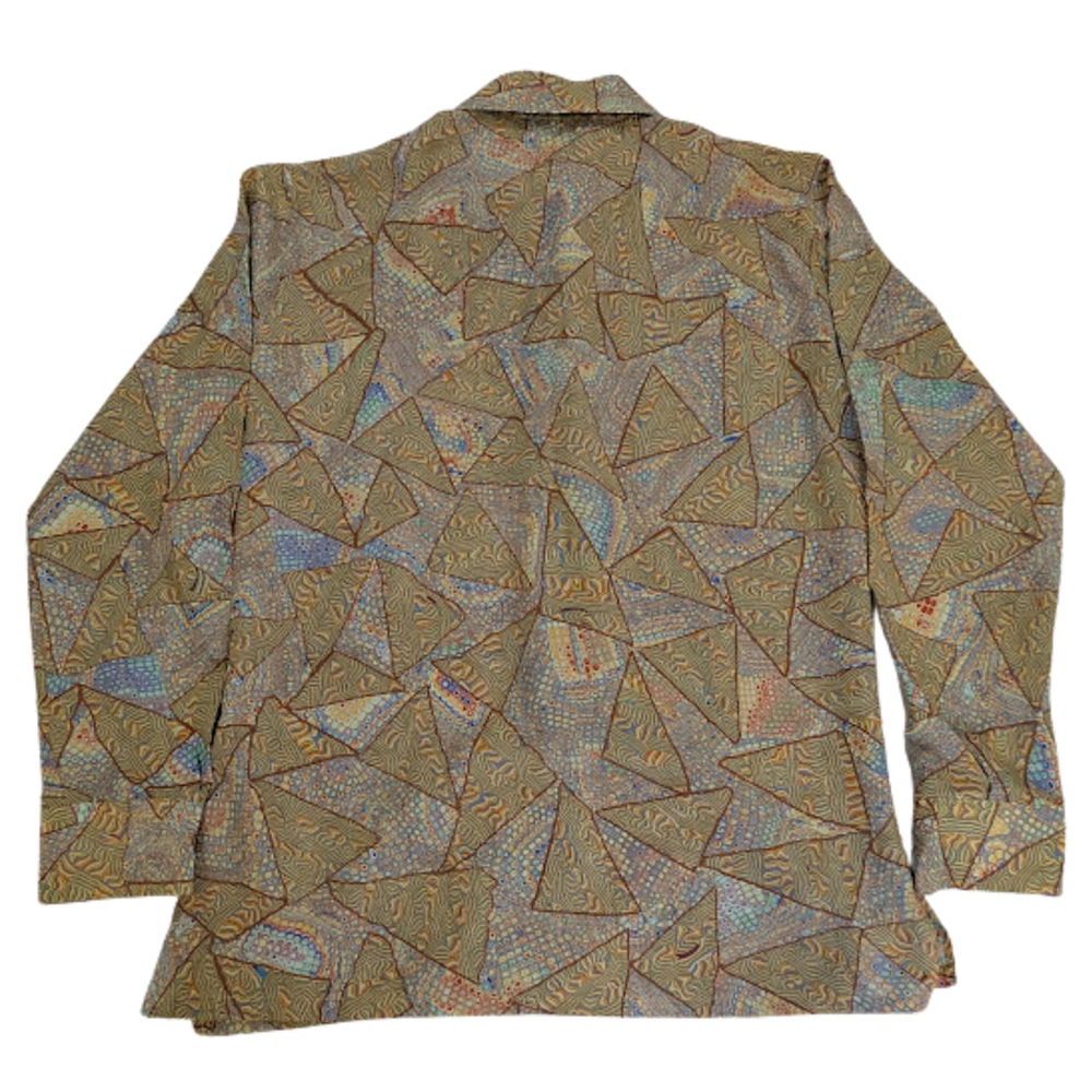 Topaz 70s Retro Geometric Print Button Down Shirt Indie Art Teacher Dopamine M - Picture 2 of 7